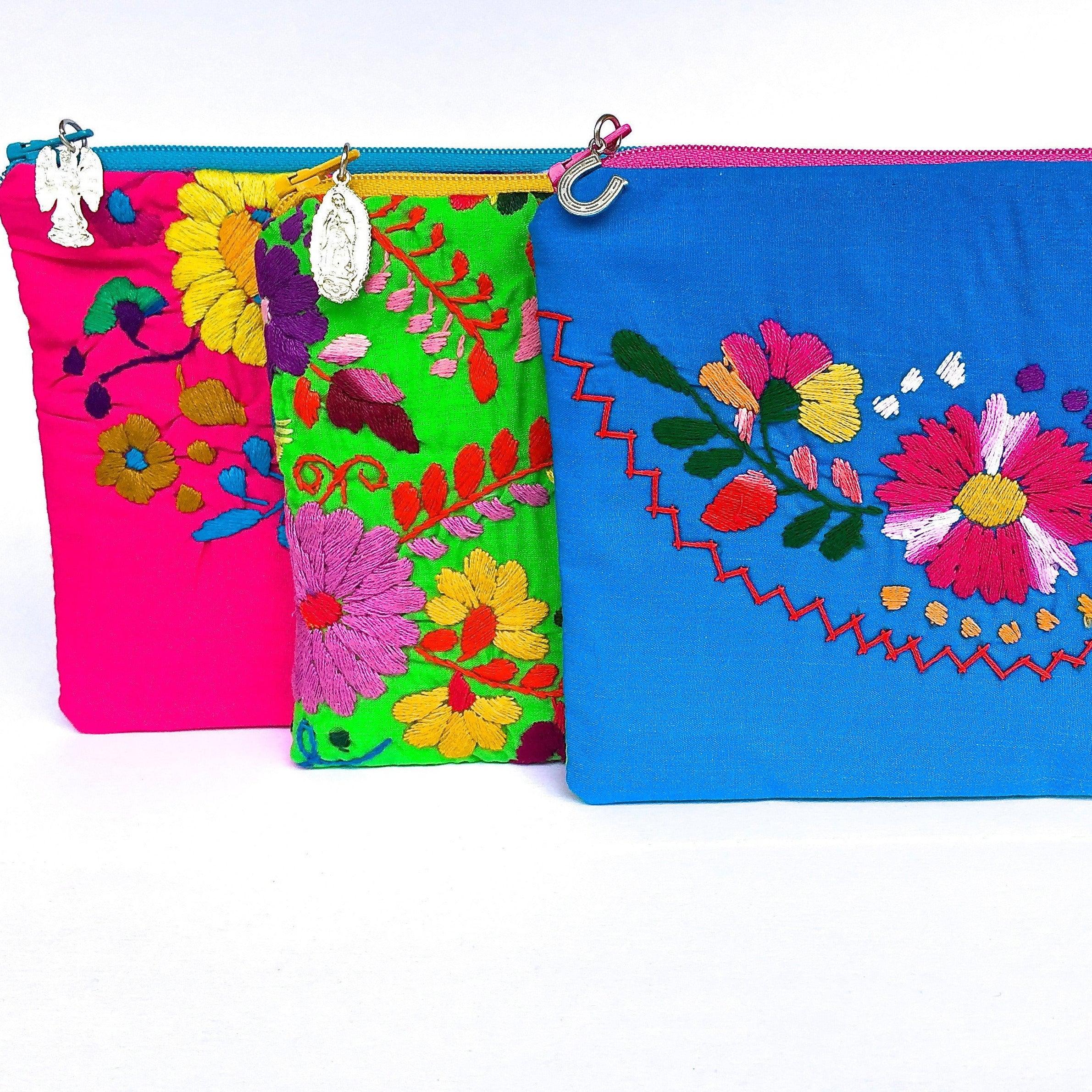 Embroidered Mexican Dress Zip Pouch Bird and Pear Embroidered Mexican Dress Zip Pouch Bird and Pear